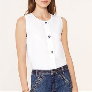 TORY BURCH White Marguerite Shell Sleeveless Top Decorative Buttons Shirt Sz 4